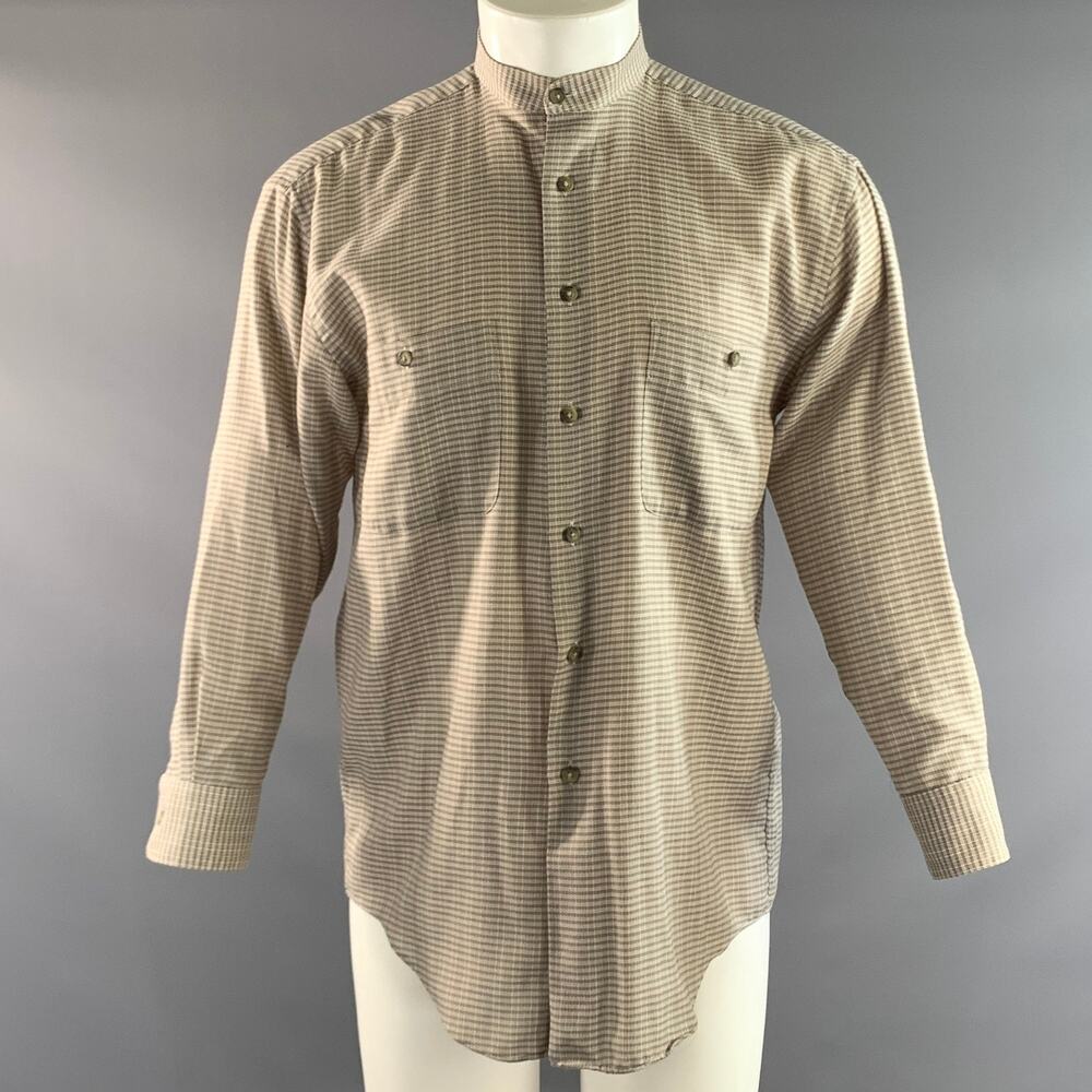 YVES SAINT LAURENT Size M Beige Tan Plaid Cotton Polyester Long Sleeve Shirt